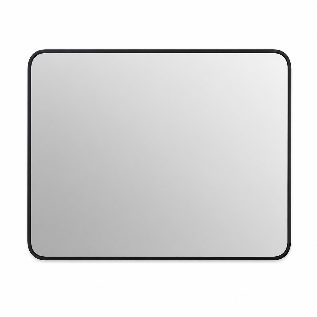 Bathroom Mirror 0855-60 – Rounded Rectangle, Black Metal Frame, No Lighting, 600×400 mm
